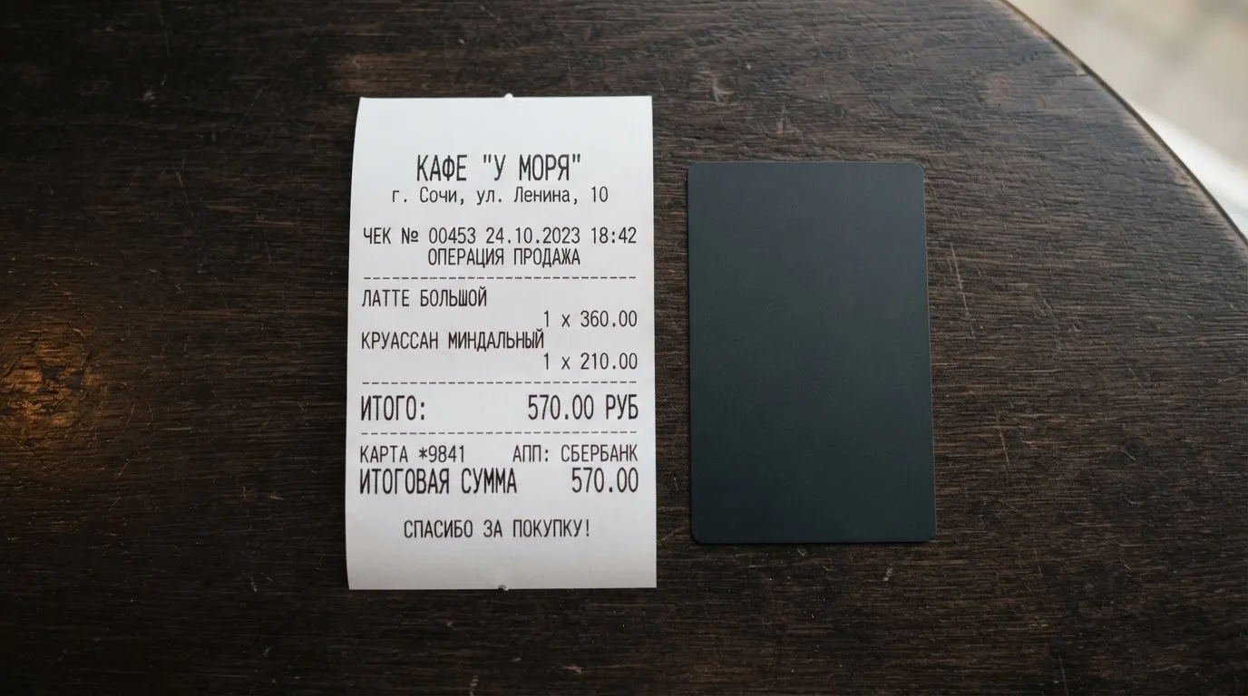 Чек и карта на столике в кафе