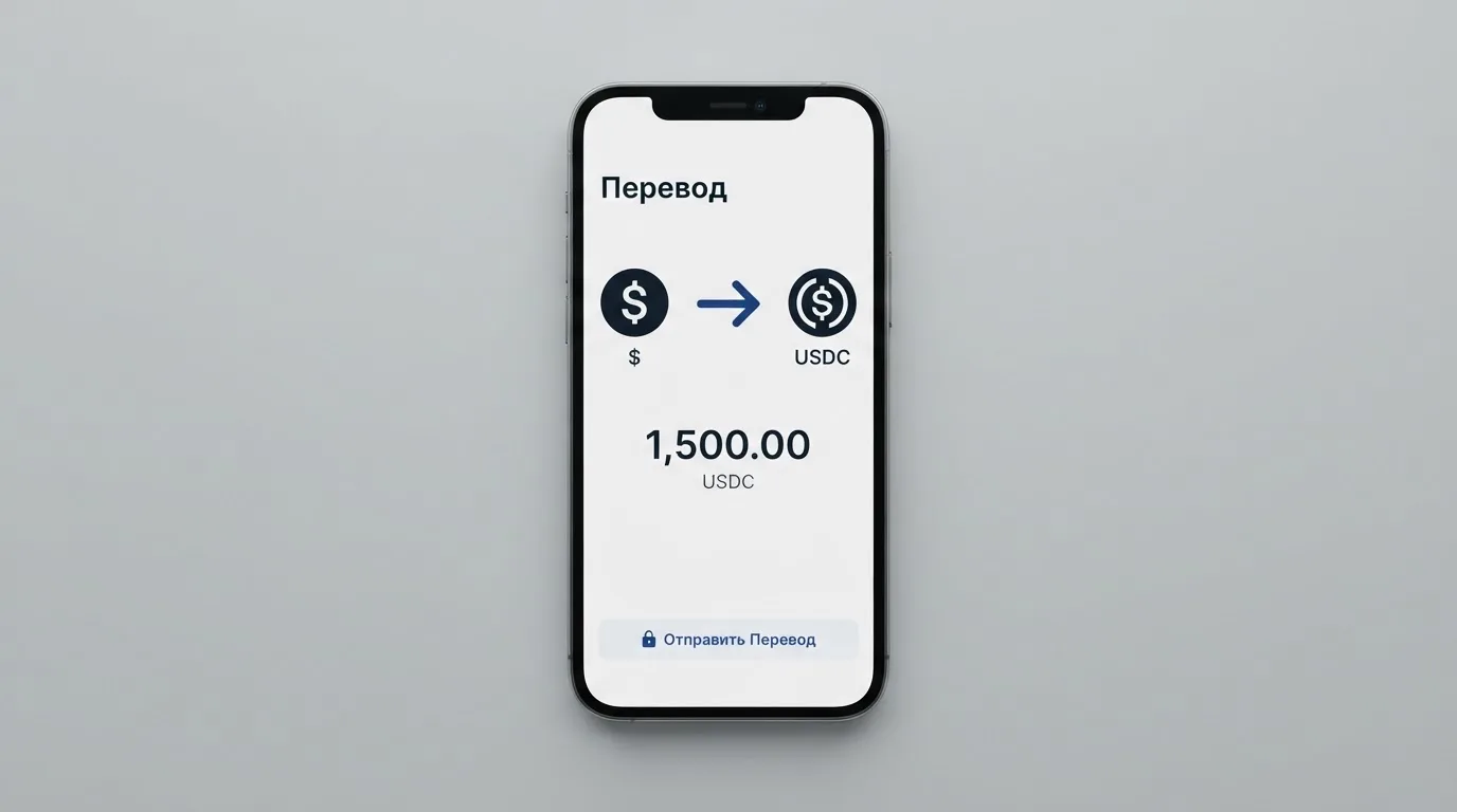 Телефон с экраном перевода стейблкоина