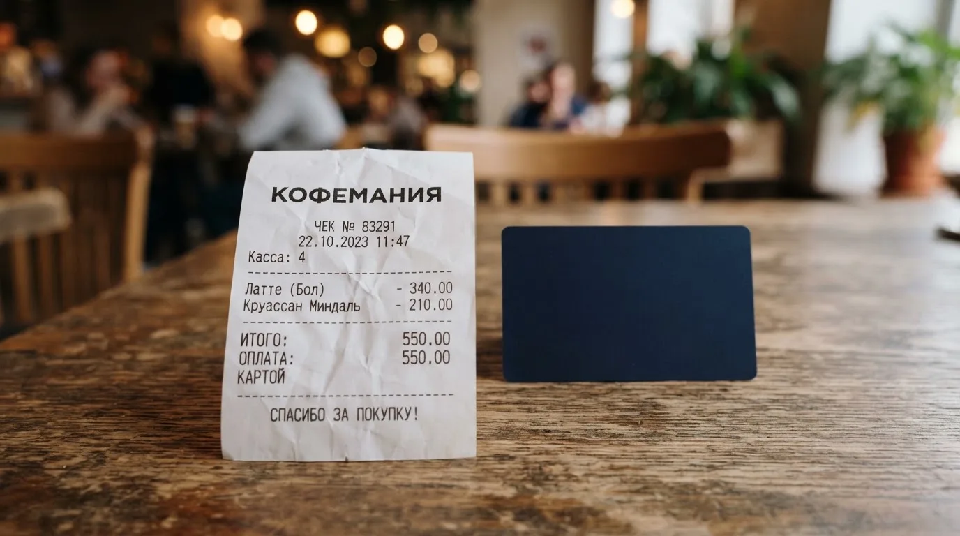 Чек и карта на столике в кафе