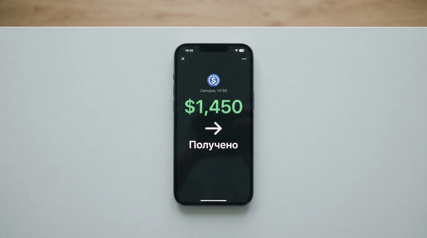Телефон с экраном перевода стейблкоина