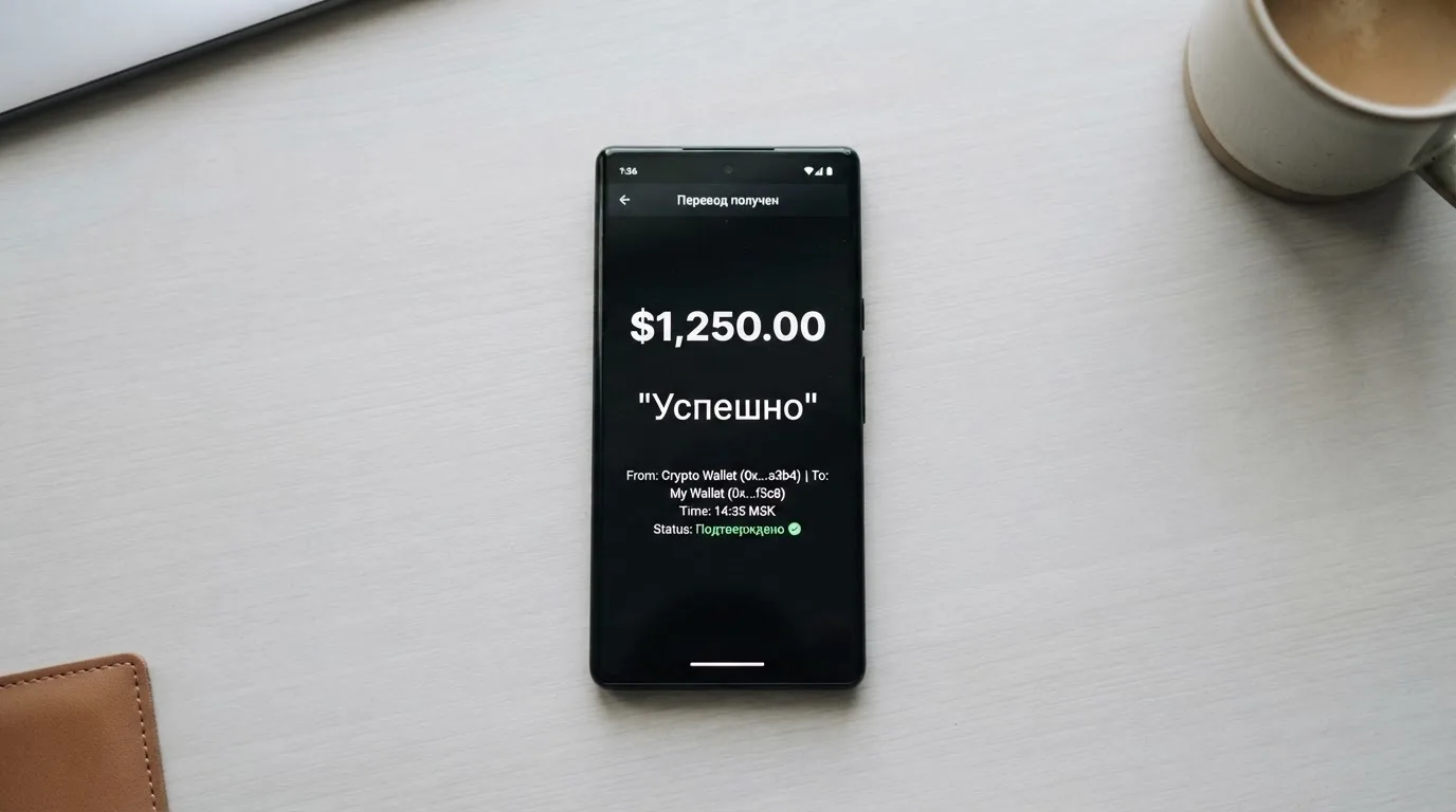 Телефон с экраном перевода стейблкоина