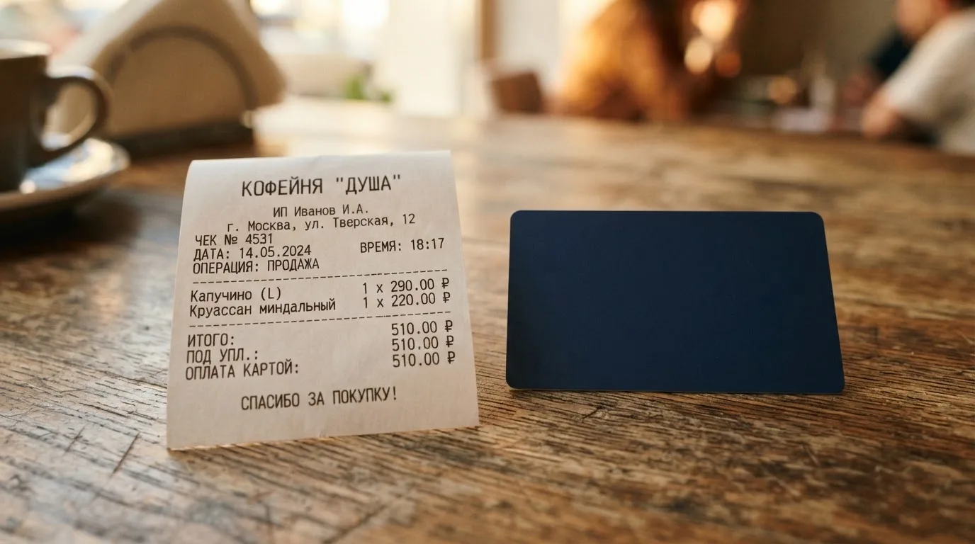 Чек и карта на столике в кафе