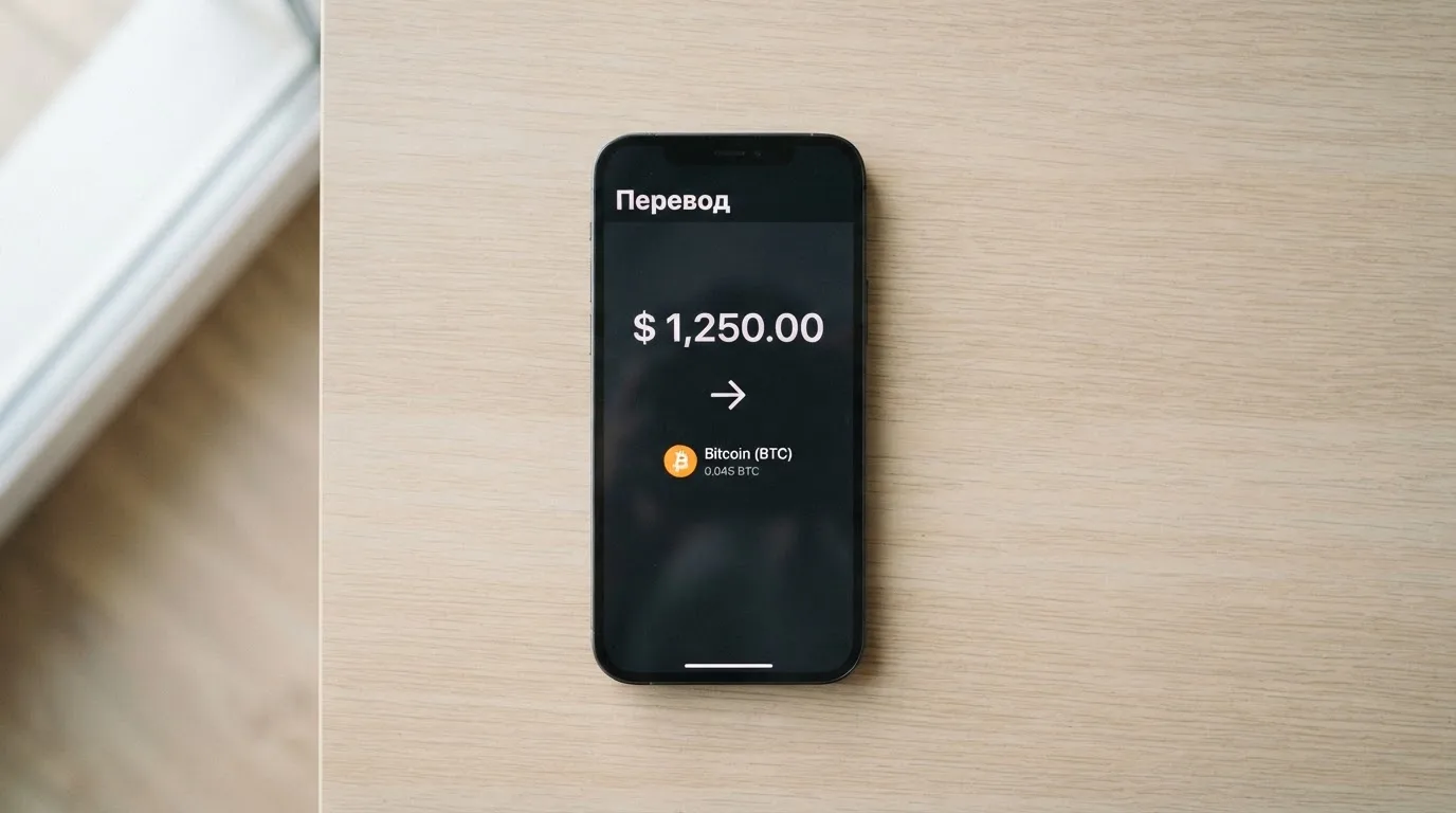 Телефон с экраном перевода стейблкоина