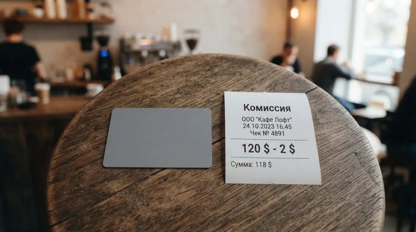 Чек и карта на столике в кафе